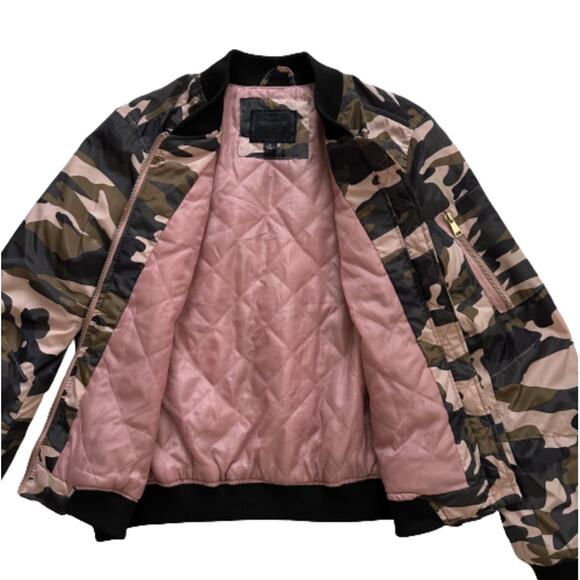 Miss London Jacket Coat Pink Olive Black Quilted Camouflage Bomber Coat Large - Picture 12 of 13